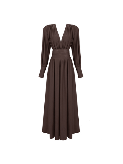 Rosstef Cosmo V Yaka Belted Maxi Elbise