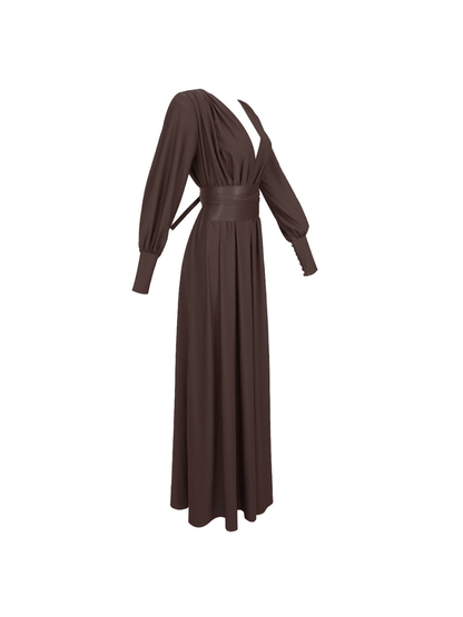 Rosstef Cosmo V Yaka Belted Maxi Elbise