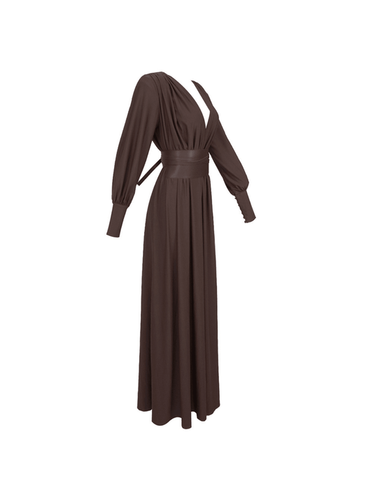 Rosstef Cosmo V Yaka Belted Maxi Elbise