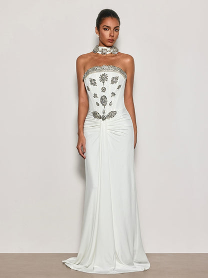 Rosstef Cyrila Straplez Kristal Scarf Maxi Elbise