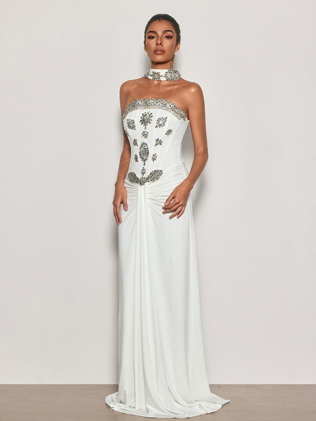 Rosstef Cyrila Straplez Kristal Scarf Maxi Elbise
