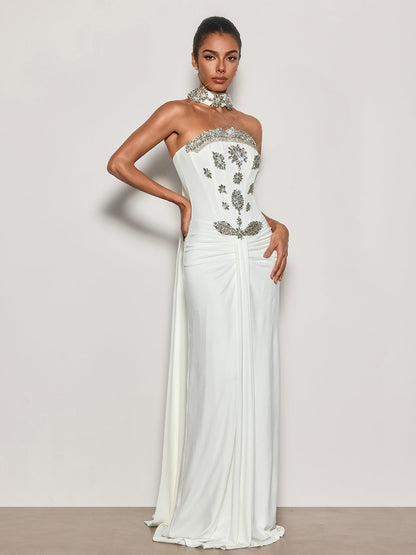 Rosstef Cyrila Straplez Kristal Scarf Maxi Elbise