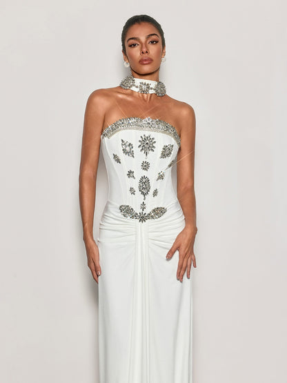 Rosstef Cyrila Straplez Kristal Scarf Maxi Elbise
