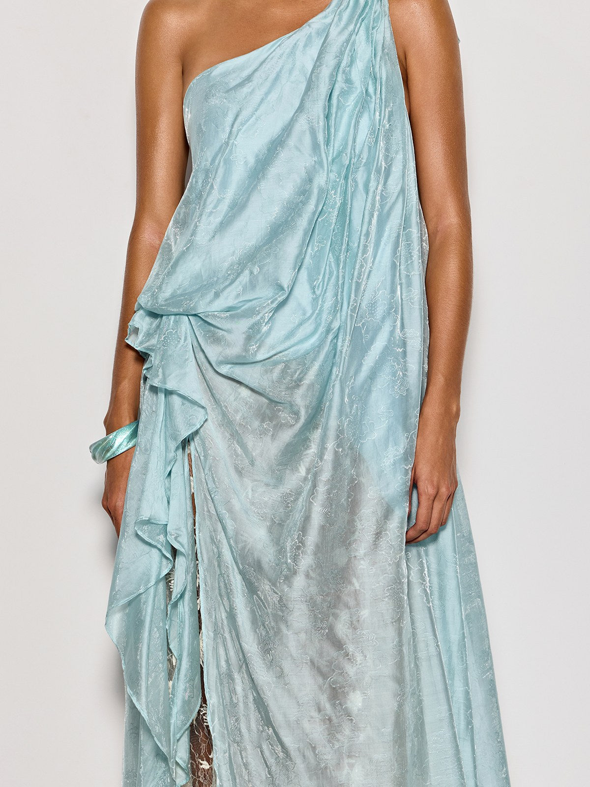 Rosstef Czelaw Tek Omuz Dantelli Maxi Elbise Icy Blue