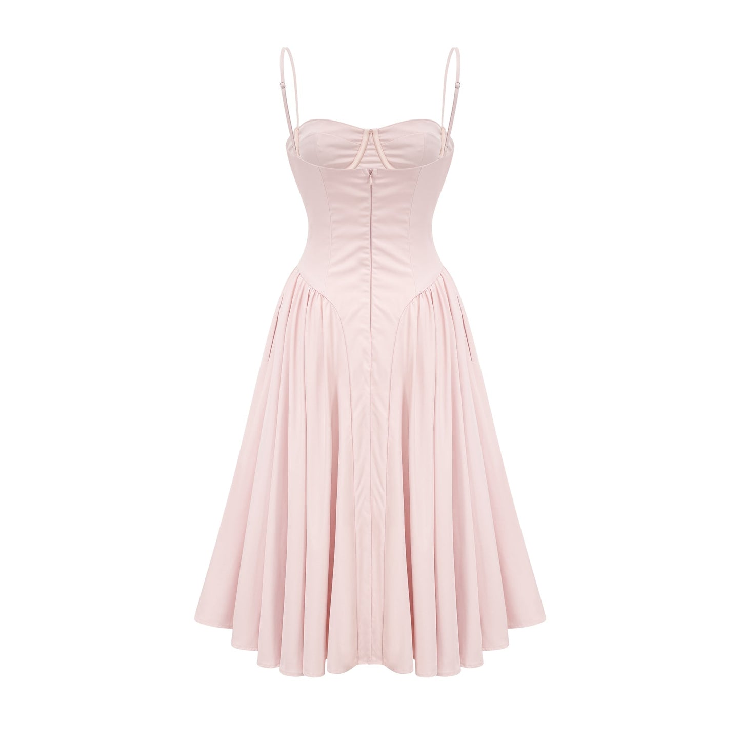 Soleil Pembe Pilili Korse Midi Elbise