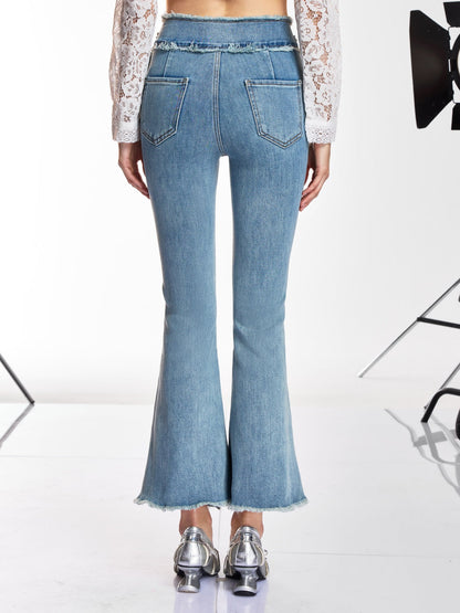 Rosstef Taşlı İspanyol Paça Jeans - Üst Düzey Lüks Kot