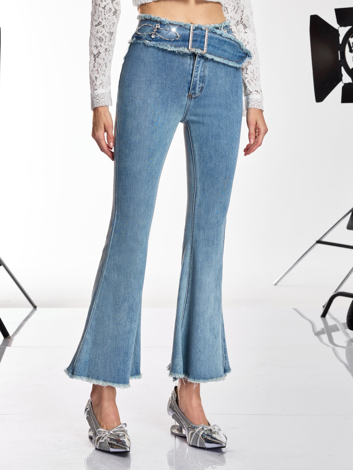 Rosstef Taşlı İspanyol Paça Jeans - Üst Düzey Lüks Kot
