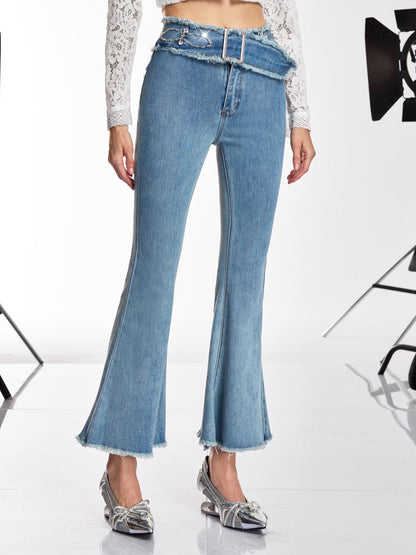 Rosstef Taşlı İspanyol Paça Jeans - Üst Düzey Lüks Kot