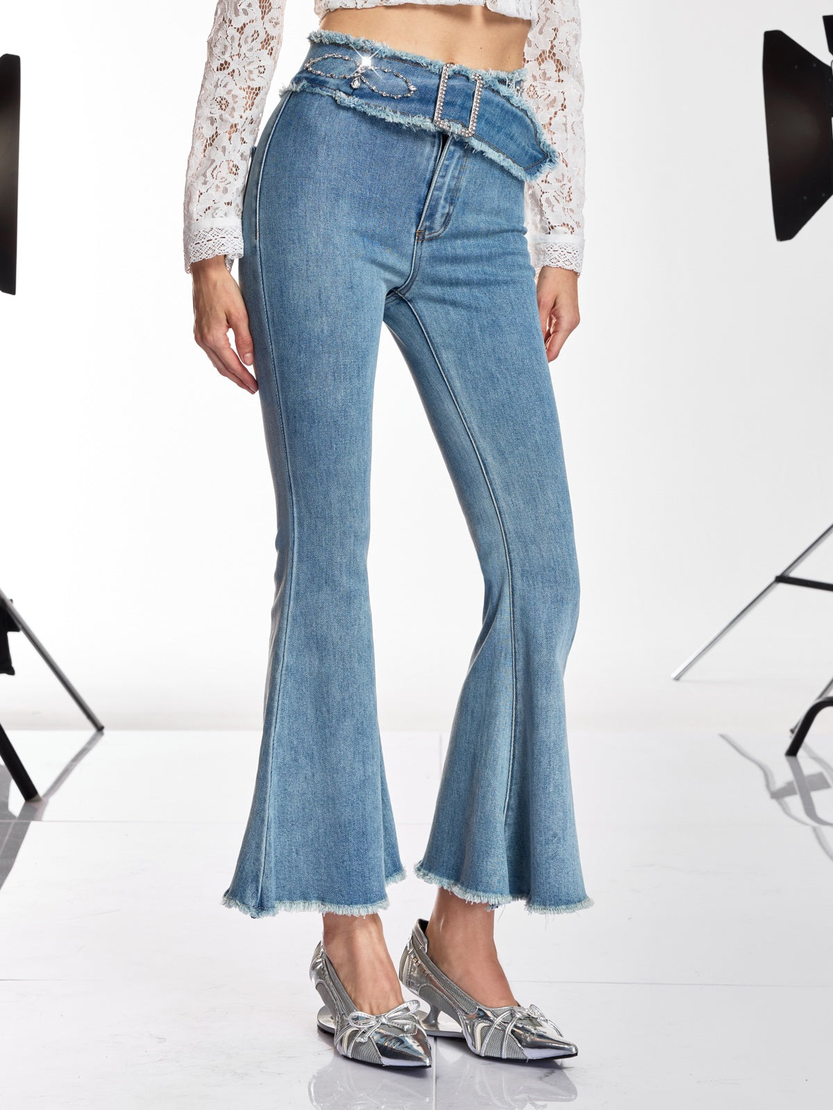 Rosstef Taşlı İspanyol Paça Jeans - Üst Düzey Lüks Kot
