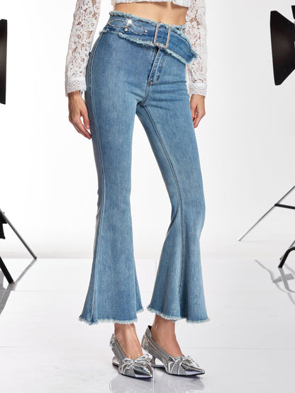 Rosstef Taşlı İspanyol Paça Jeans - Üst Düzey Lüks Kot