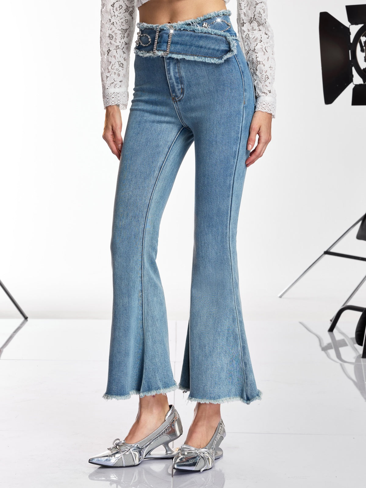 Rosstef Taşlı İspanyol Paça Jeans - Üst Düzey Lüks Kot