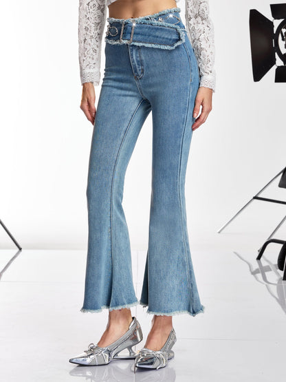 Rosstef Taşlı İspanyol Paça Jeans - Üst Düzey Lüks Kot