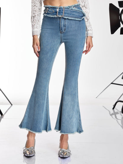 Rosstef Taşlı İspanyol Paça Jeans - Üst Düzey Lüks Kot