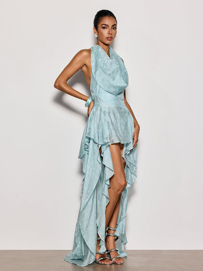 Rosstef Delara Boyundan Bağlamalı Asymmetric Maxi Elbise