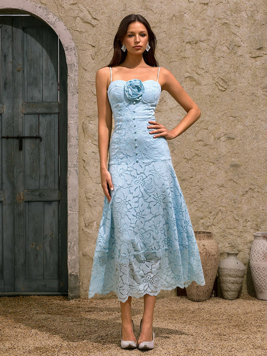 Rosstef Dhanya İp Askılı Çiçekli Midi Elbise