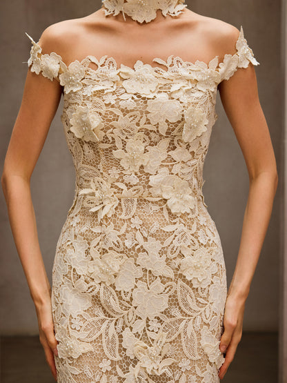 Rosstef Beige Çiçek Desenli Maxi Elbise
