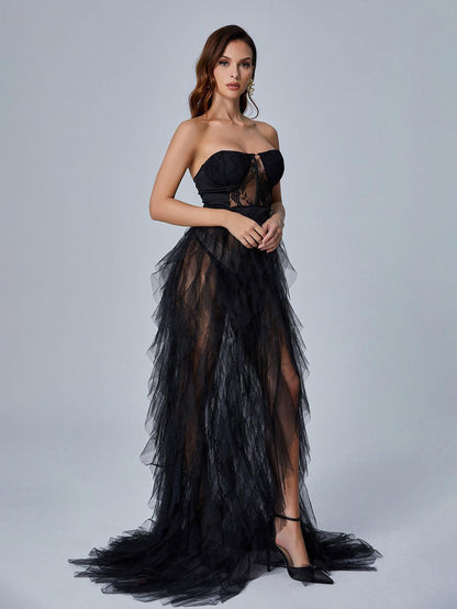 Rosstef Black Tül Maxi Abiye