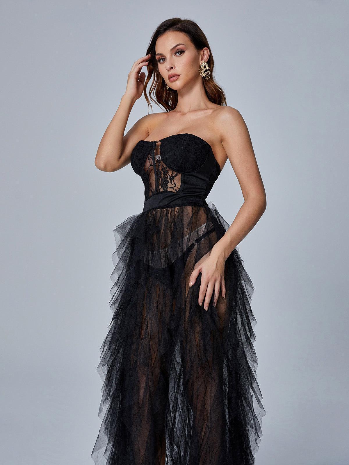 Rosstef Black Tül Maxi Abiye