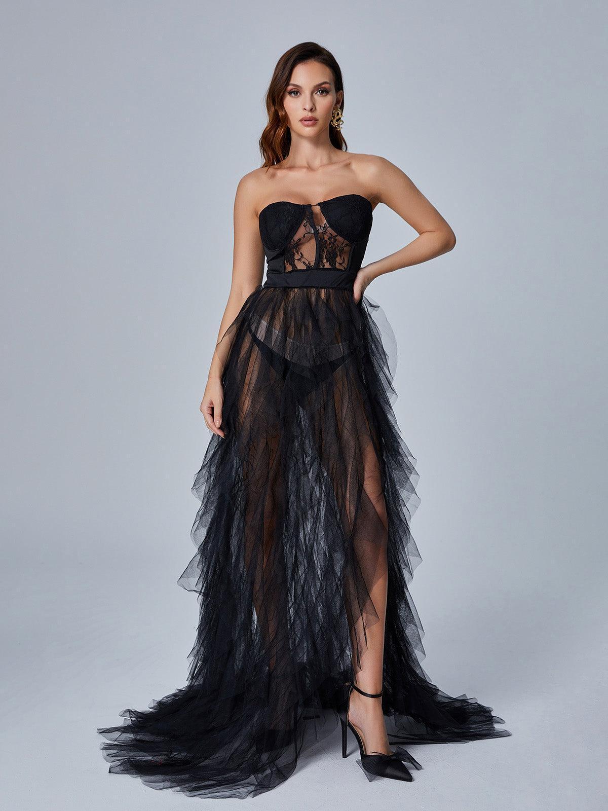 Rosstef Black Tül Maxi Abiye