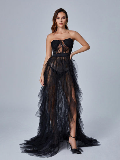 Rosstef Black Tül Maxi Abiye