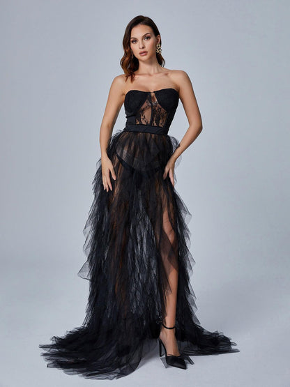 Rosstef Black Tül Maxi Abiye
