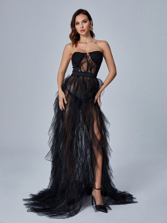 Rosstef Black Tül Maxi Abiye