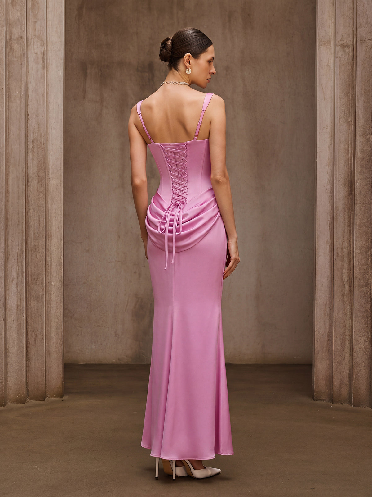 Rosstef Duyen Kolsuz Korse Maxi Elbise - Pembe