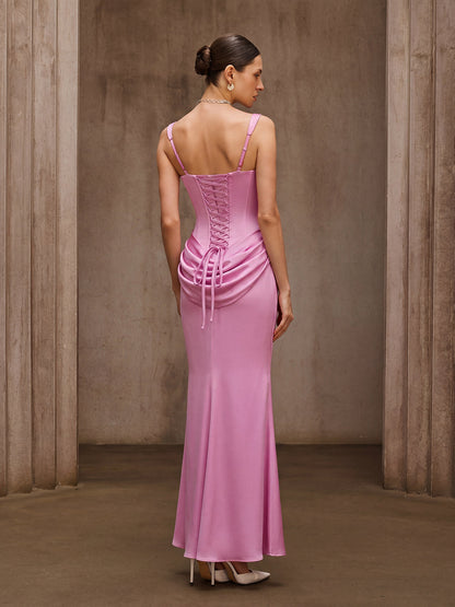 Rosstef Duyen Kolsuz Korse Maxi Elbise - Pembe