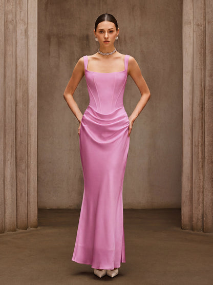 Rosstef Duyen Kolsuz Korse Maxi Elbise - Pembe