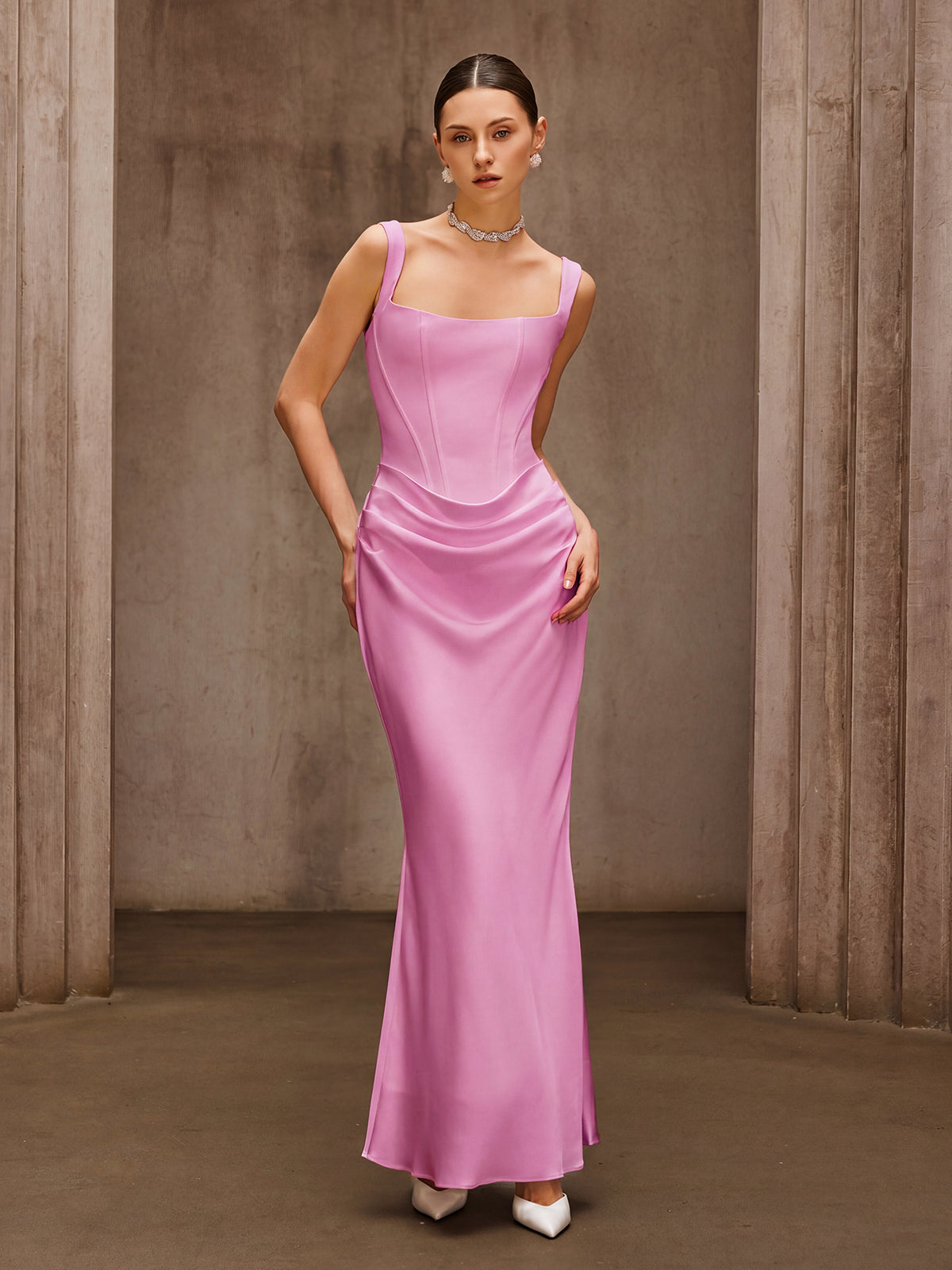 Rosstef Duyen Kolsuz Korse Maxi Elbise - Pembe
