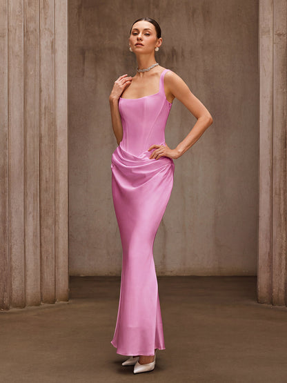 Rosstef Duyen Kolsuz Korse Maxi Elbise - Pembe