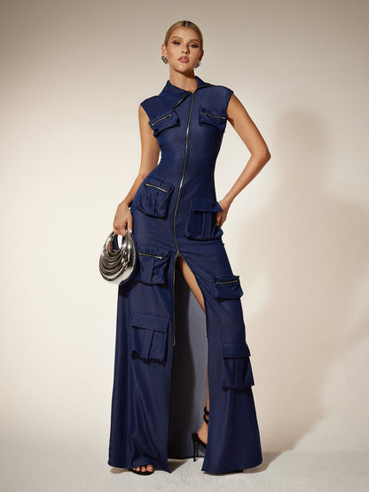Rosstef Zipper Utility Pocket Maxi Elbise