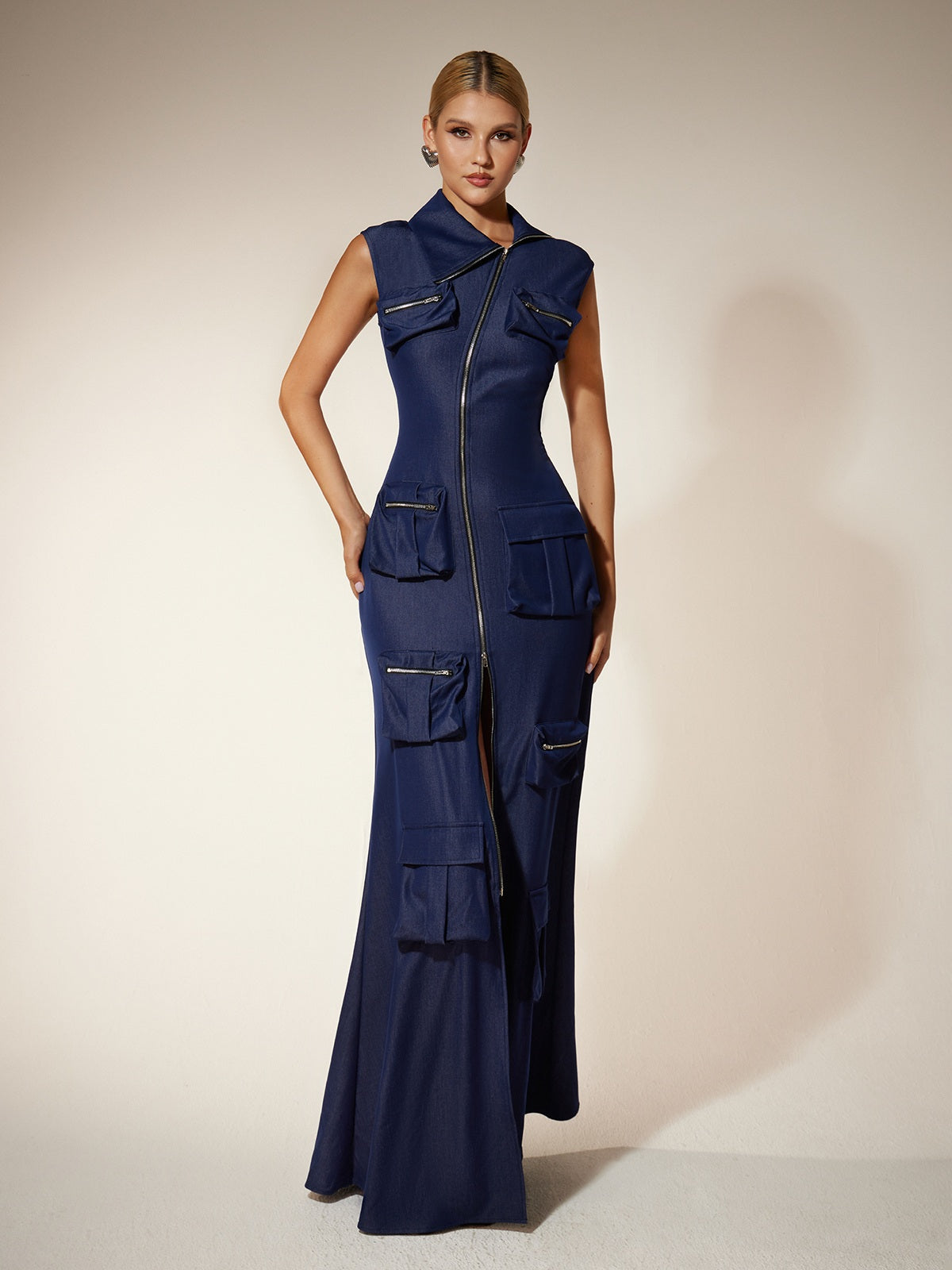 Rosstef Zipper Utility Pocket Maxi Elbise
