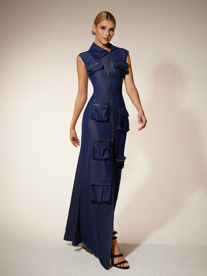 Rosstef Zipper Utility Pocket Maxi Elbise