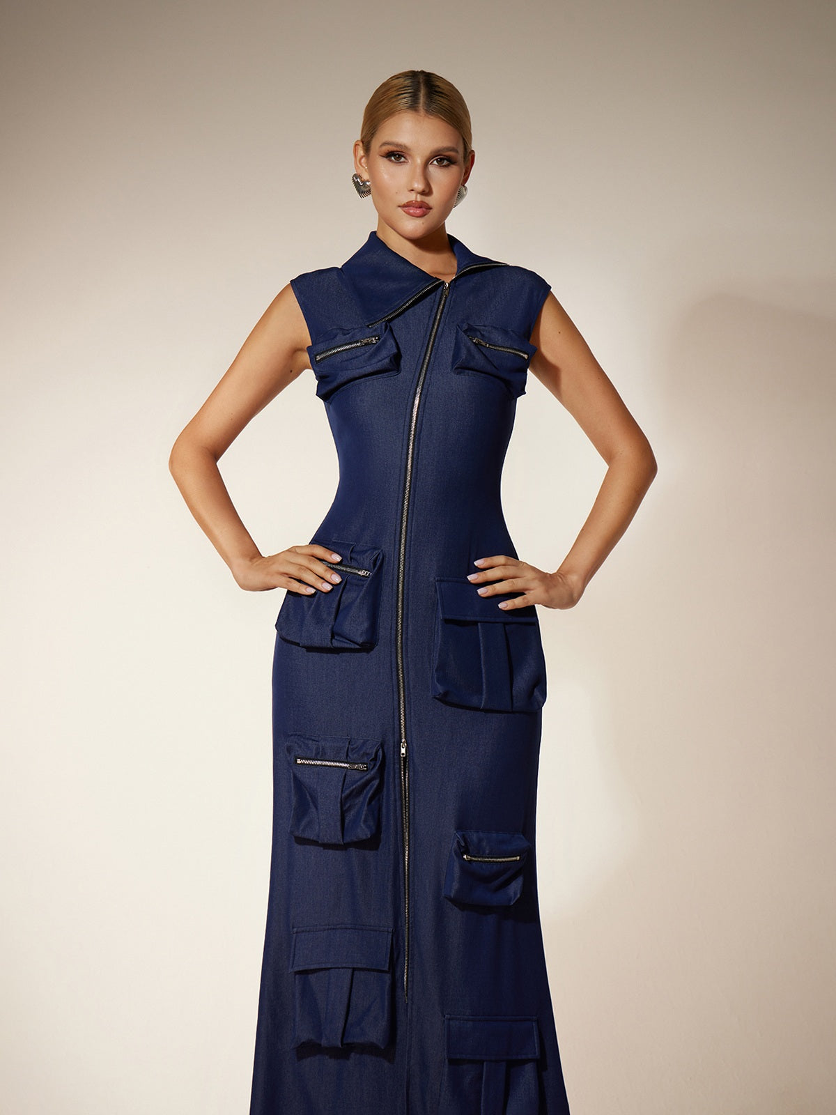 Rosstef Zipper Utility Pocket Maxi Elbise