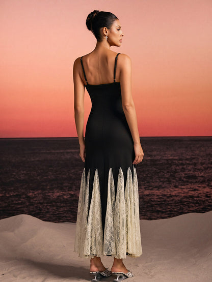 Rosstef Spageti Dantelli Flared Maxi Elbise
