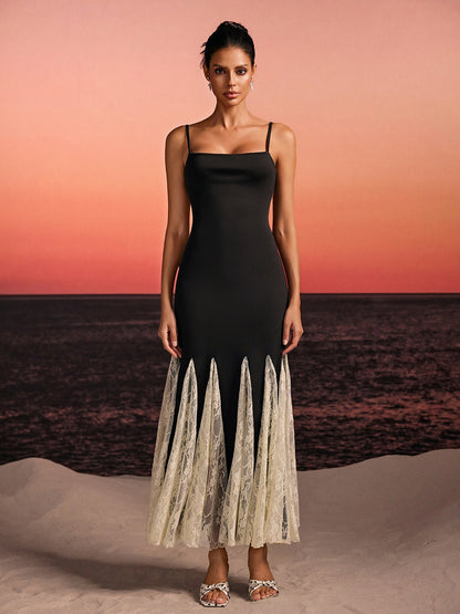Rosstef Spageti Dantelli Flared Maxi Elbise