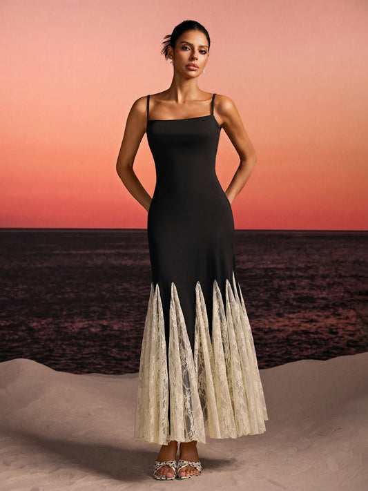 Rosstef Spageti Dantelli Flared Maxi Elbise