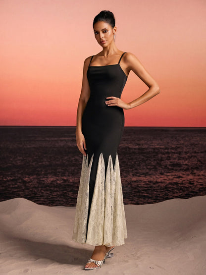 Rosstef Spageti Dantelli Flared Maxi Elbise