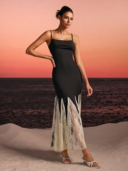 Rosstef Spageti Dantelli Flared Maxi Elbise