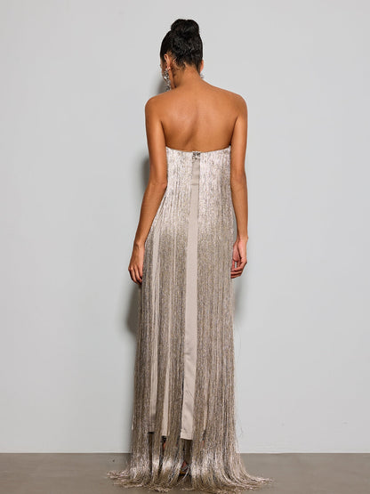 Rosstef Straplez Püsküllü Maxi Elbise - Glamourous Eveningwear
