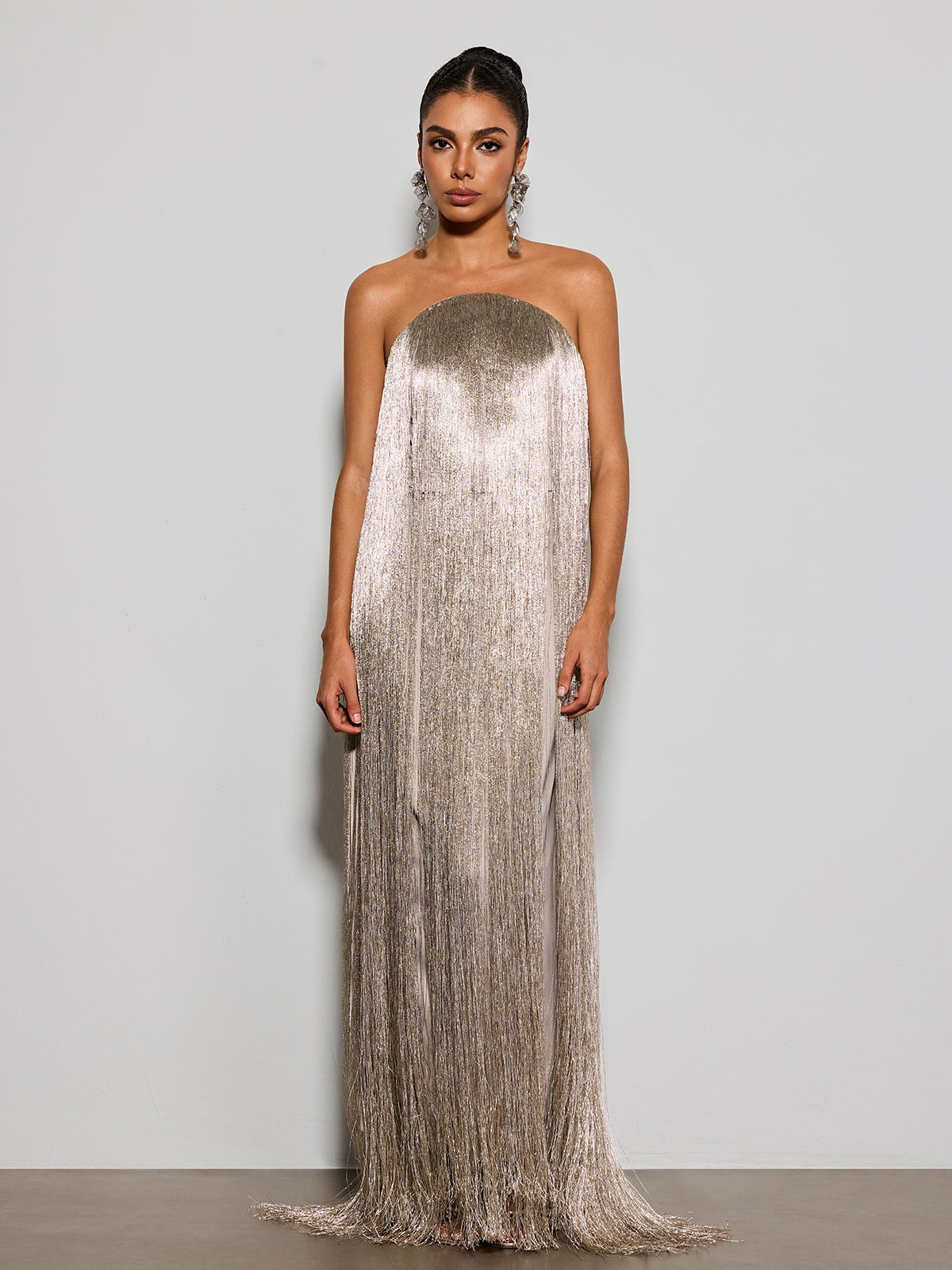 Rosstef Straplez Püsküllü Maxi Elbise - Glamourous Eveningwear