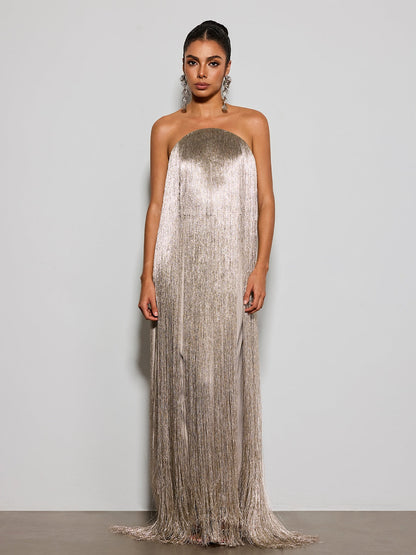 Rosstef Straplez Püsküllü Maxi Elbise - Glamourous Eveningwear