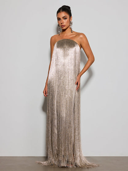 Rosstef Straplez Püsküllü Maxi Elbise - Glamourous Eveningwear