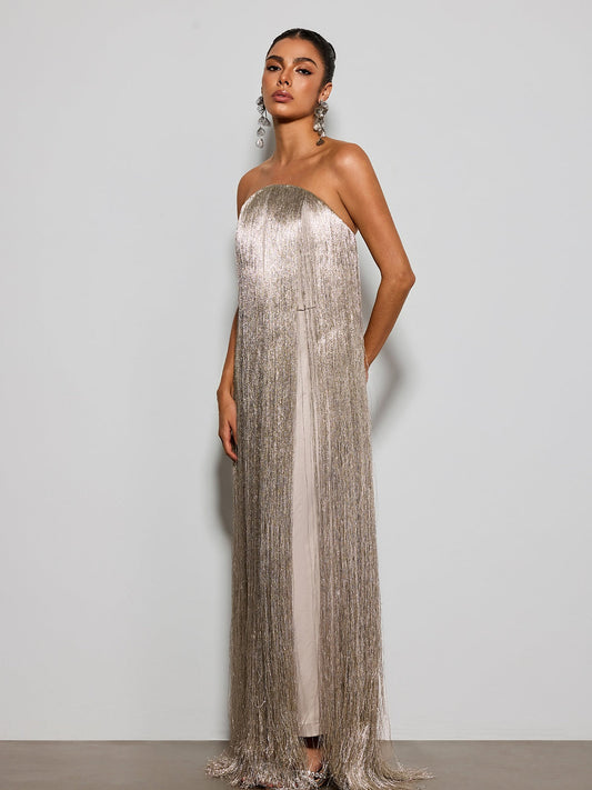 Rosstef Straplez Püsküllü Maxi Elbise - Glamourous Eveningwear