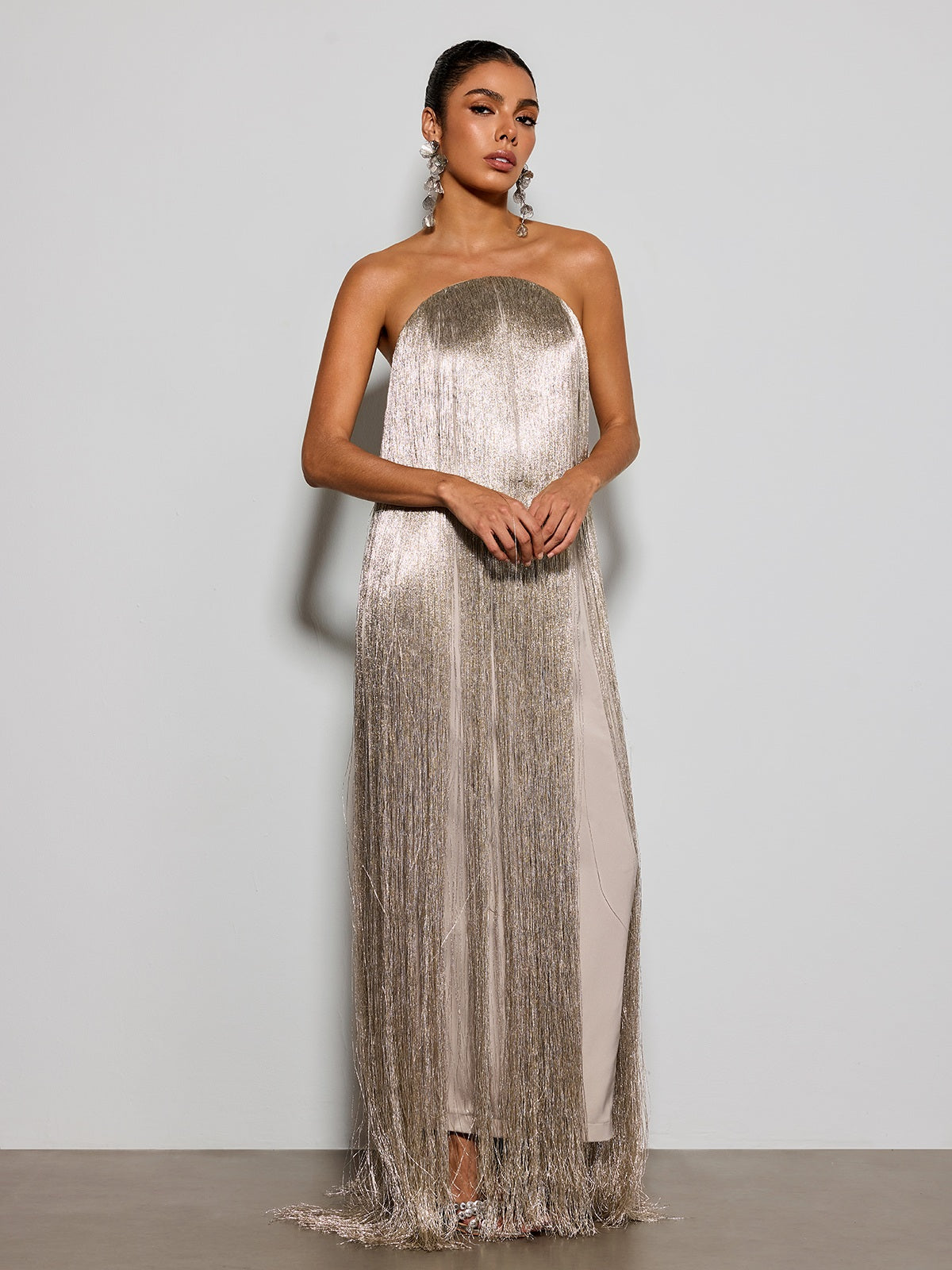 Rosstef Straplez Püsküllü Maxi Elbise - Glamourous Eveningwear