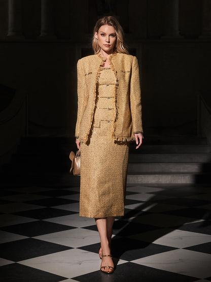 Rosstef Payetli Tweed Blazer Ceket Takım