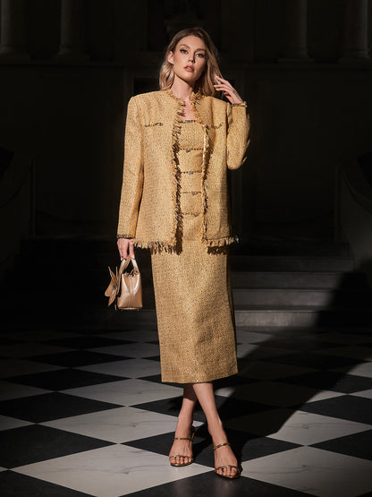 Rosstef Payetli Tweed Blazer Ceket Takım