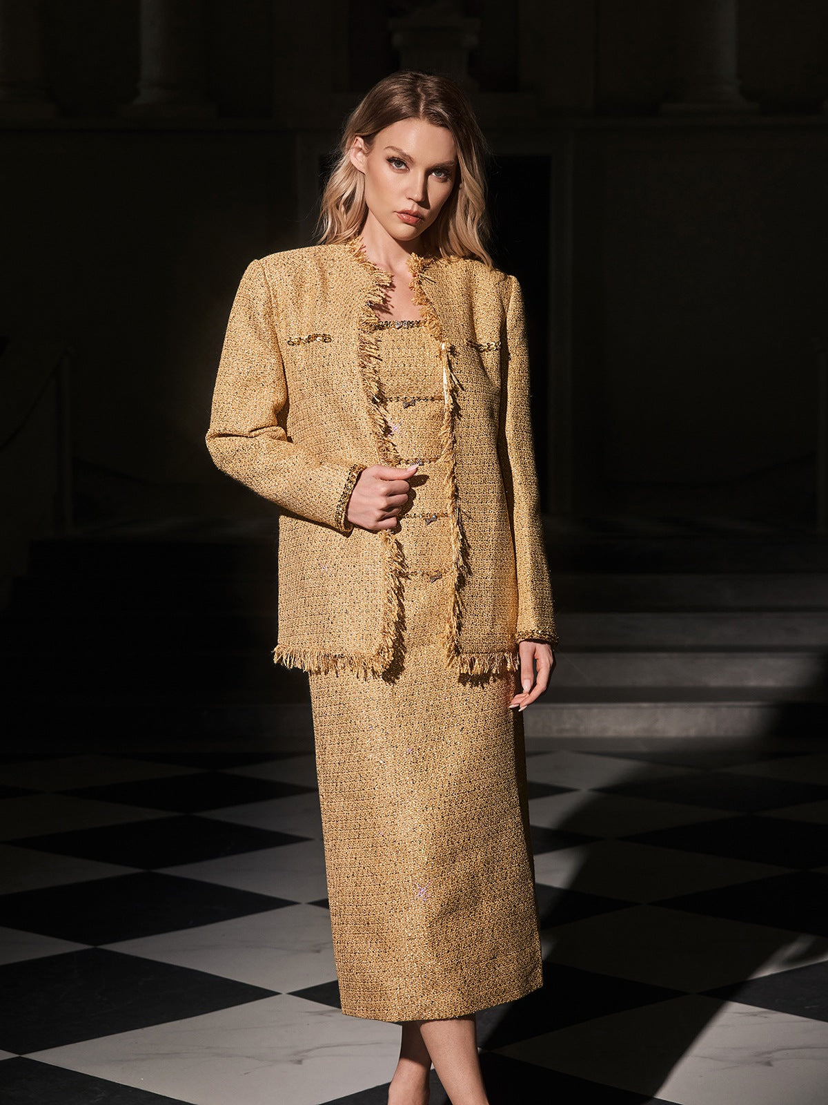 Rosstef Payetli Tweed Blazer Ceket Takım