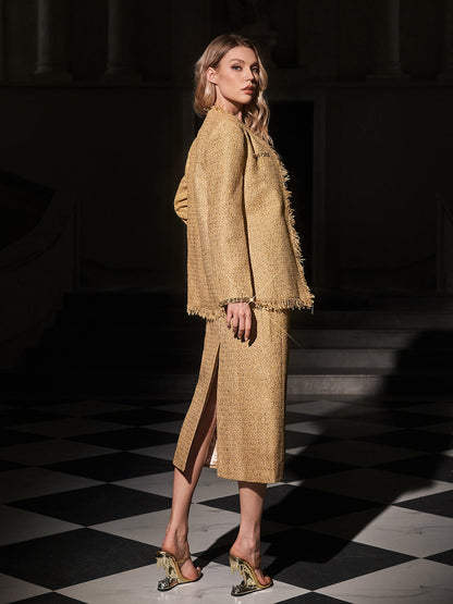 Rosstef Payetli Tweed Blazer Ceket Takım